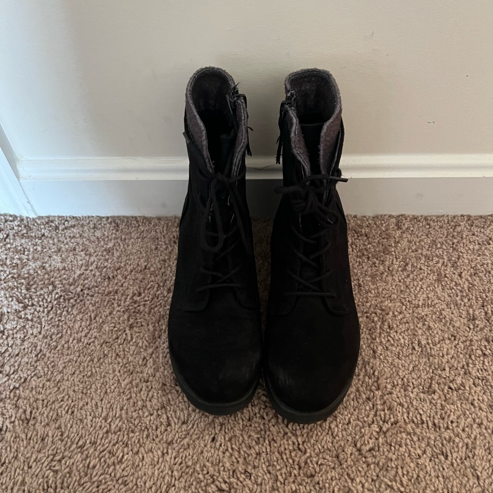 Black Suede Combat Boots with Zipper